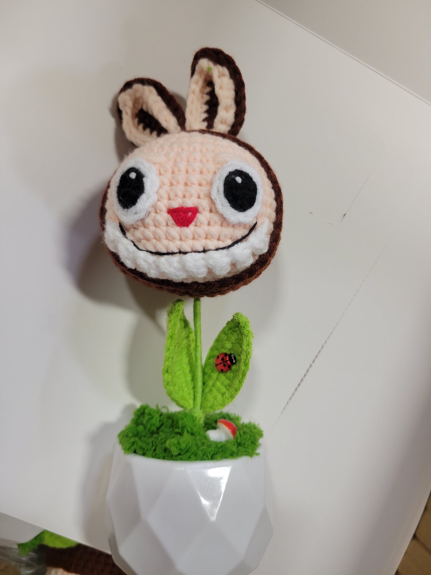 Dark Brown Labubu Pot with Tan Flower