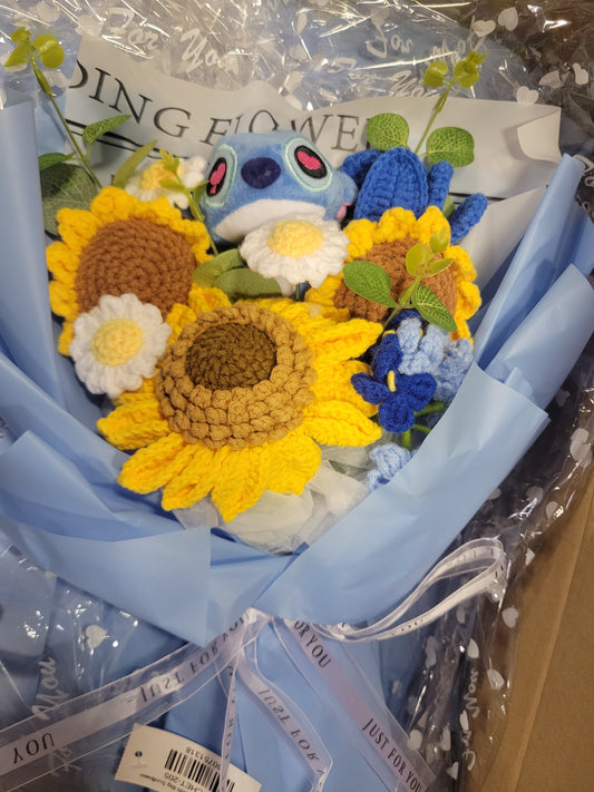 Blue Stitch Bouquet with Big Sunflower