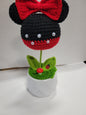 Black and Red Crochet Pot with Red Bow