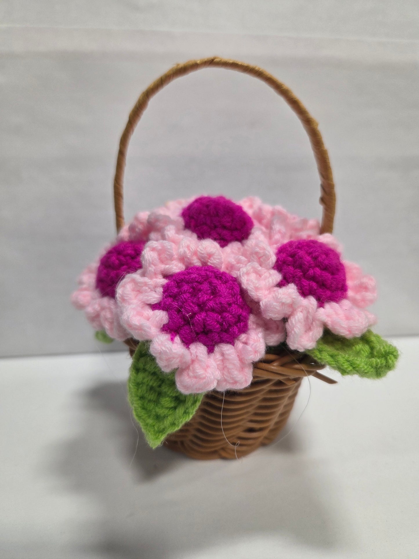 Crochet Flower Basket Pink 2