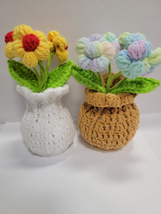 Crochet Flowers 3, Pink, Red, Blue, Yellow, Purple, Green
