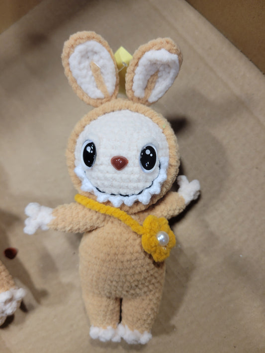 Tan Labubu Doll with Brown Flower