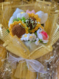 Gold Tanya Bouquet with Pink Rose, daisies and sunflowers