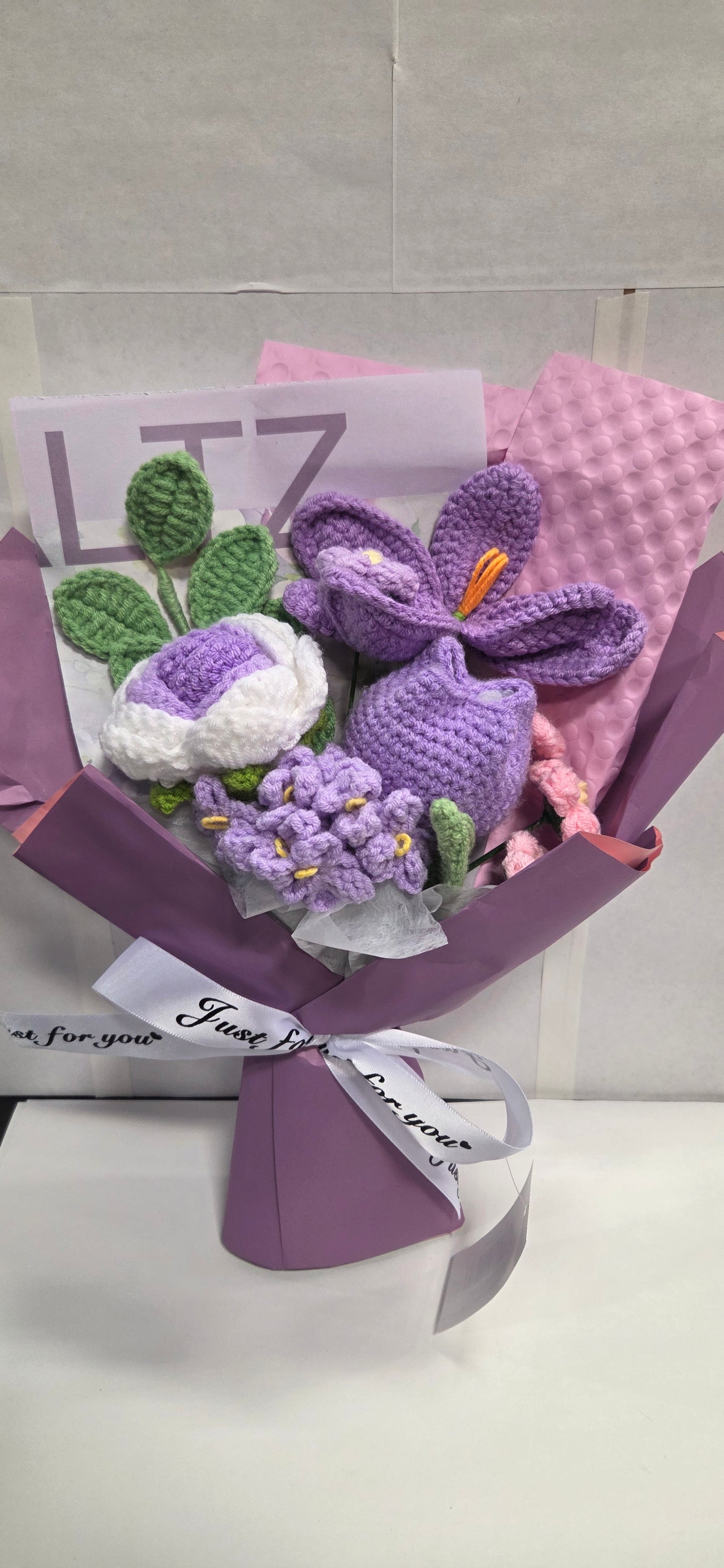 Crochet Purple Floral Garden Bouquet with purple wrap