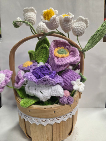 Purple Crochet Flower Basket