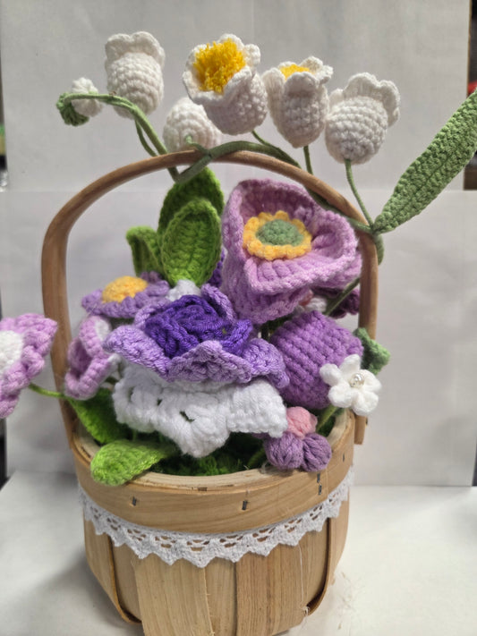 Purple Crochet Flower Basket