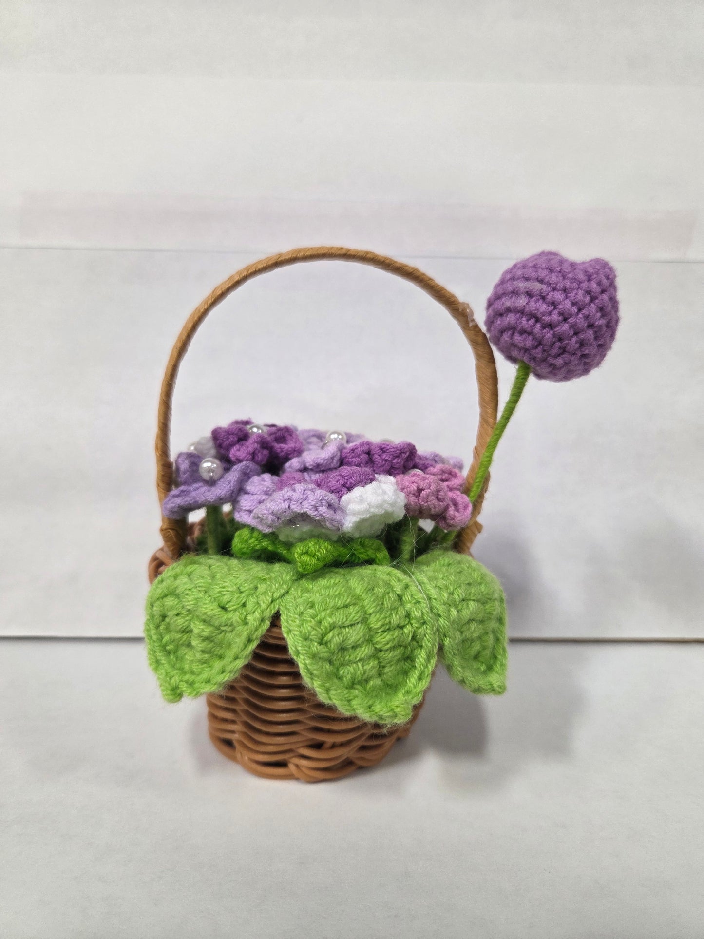 Crochet Flower Basket Purple