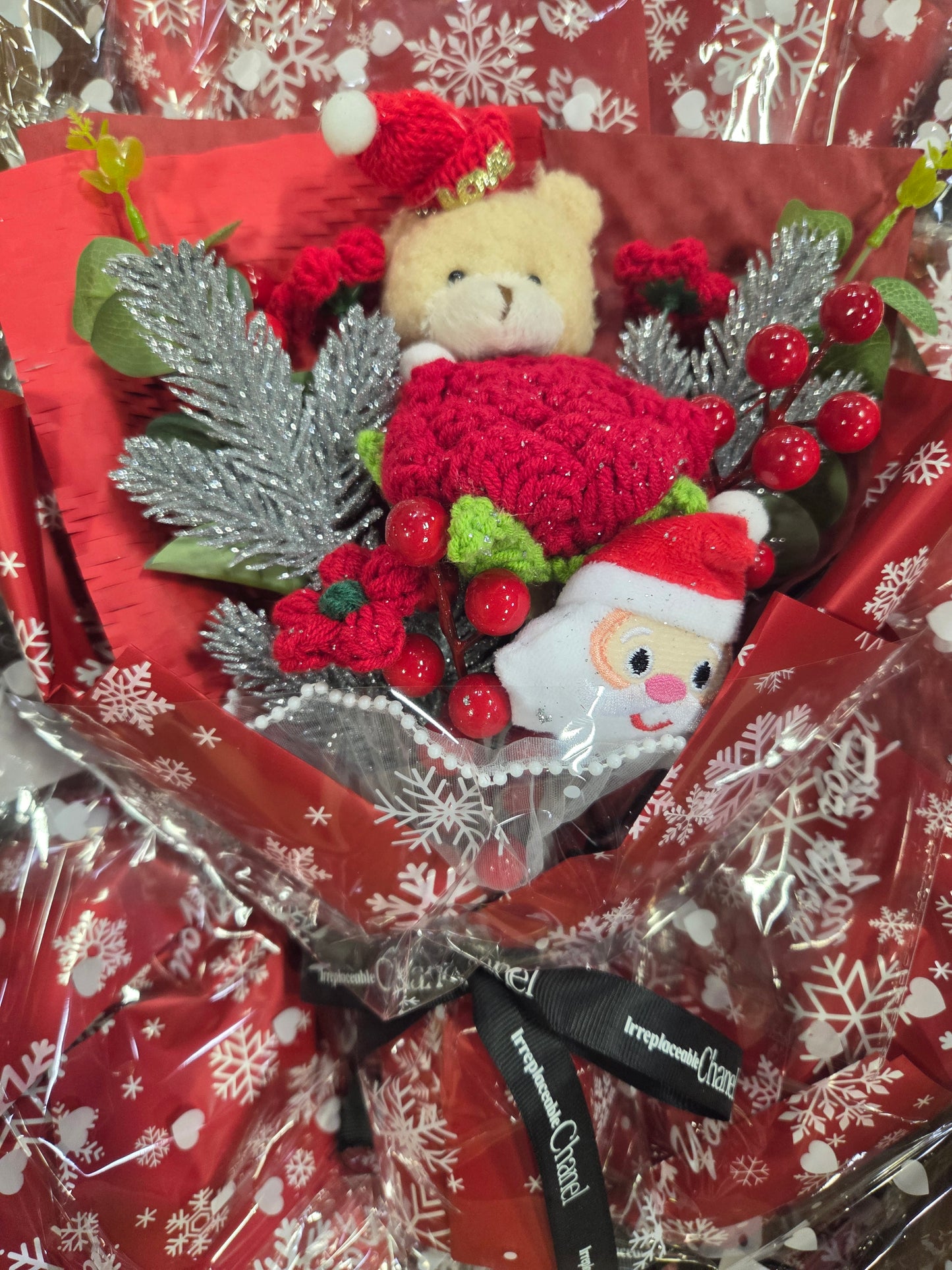 Crochet Bear and Santa Christmas Bouquet