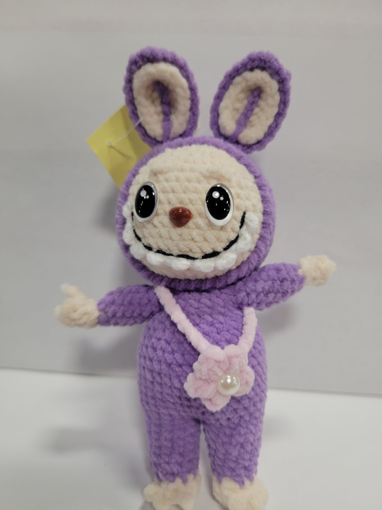 Purple Labubu Doll with Pink Flower