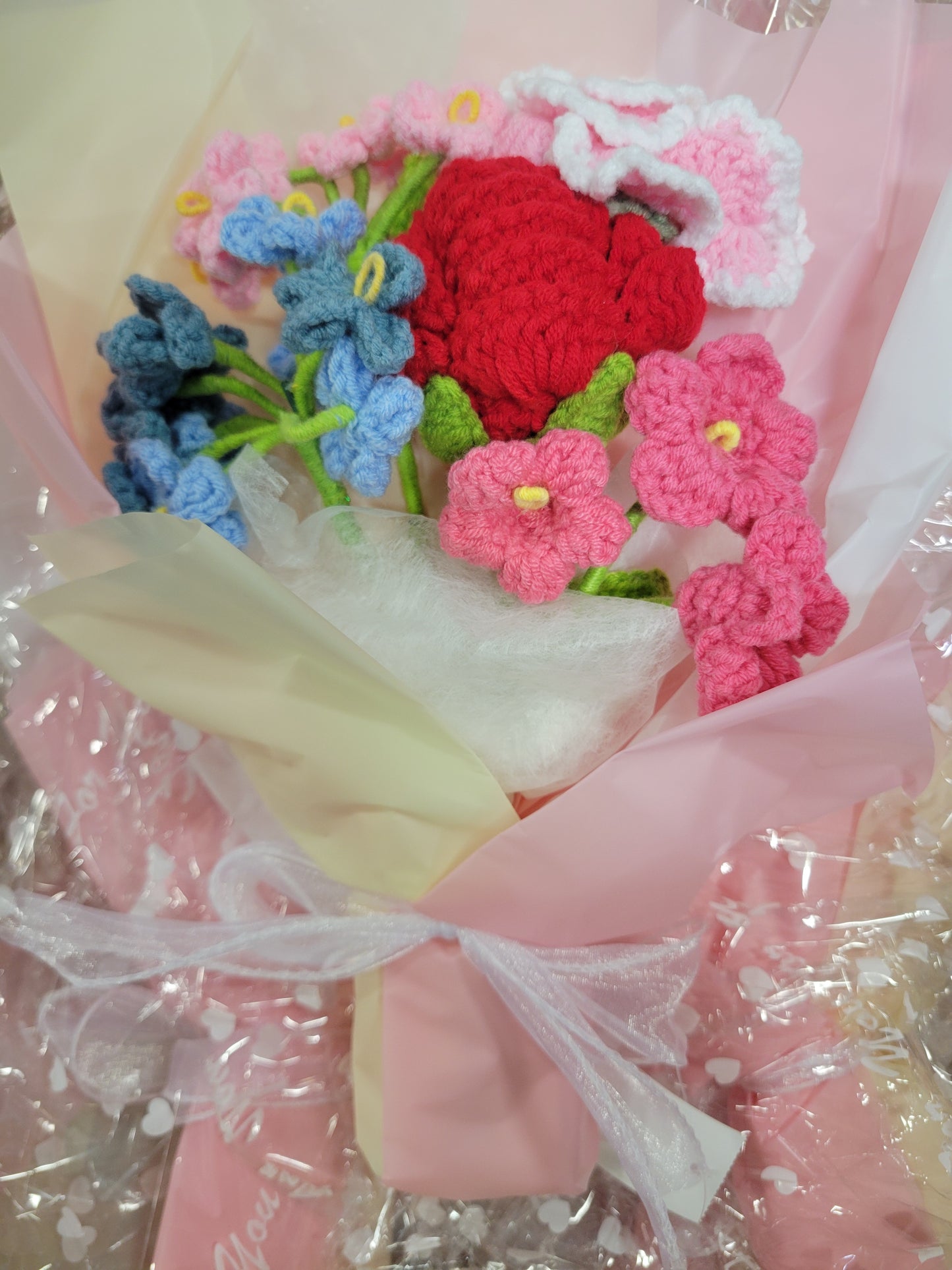 Pink Tanya Bouquet with Red and Pink Crochet Roses