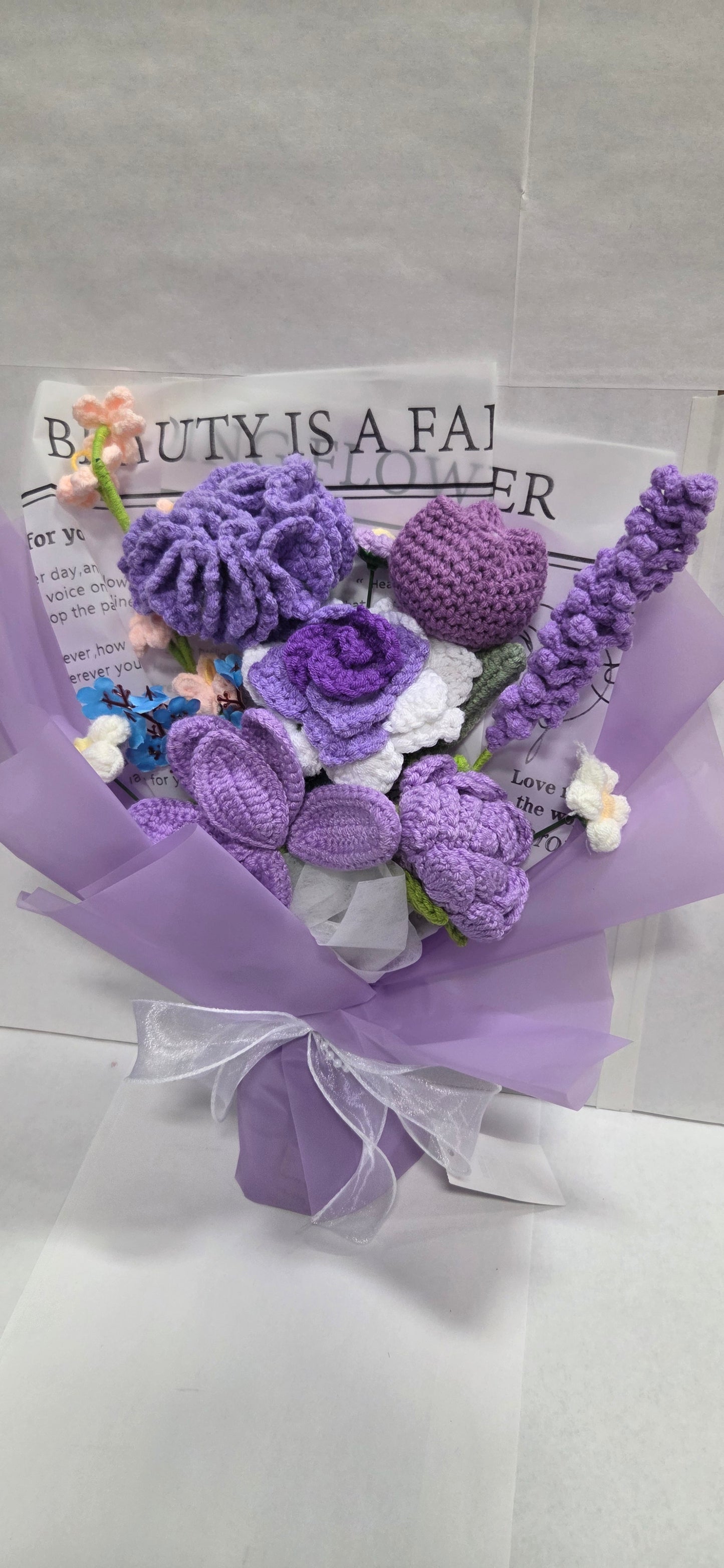 Crochet Royal Purple Mixed Floral Bouquet with lilac wrap