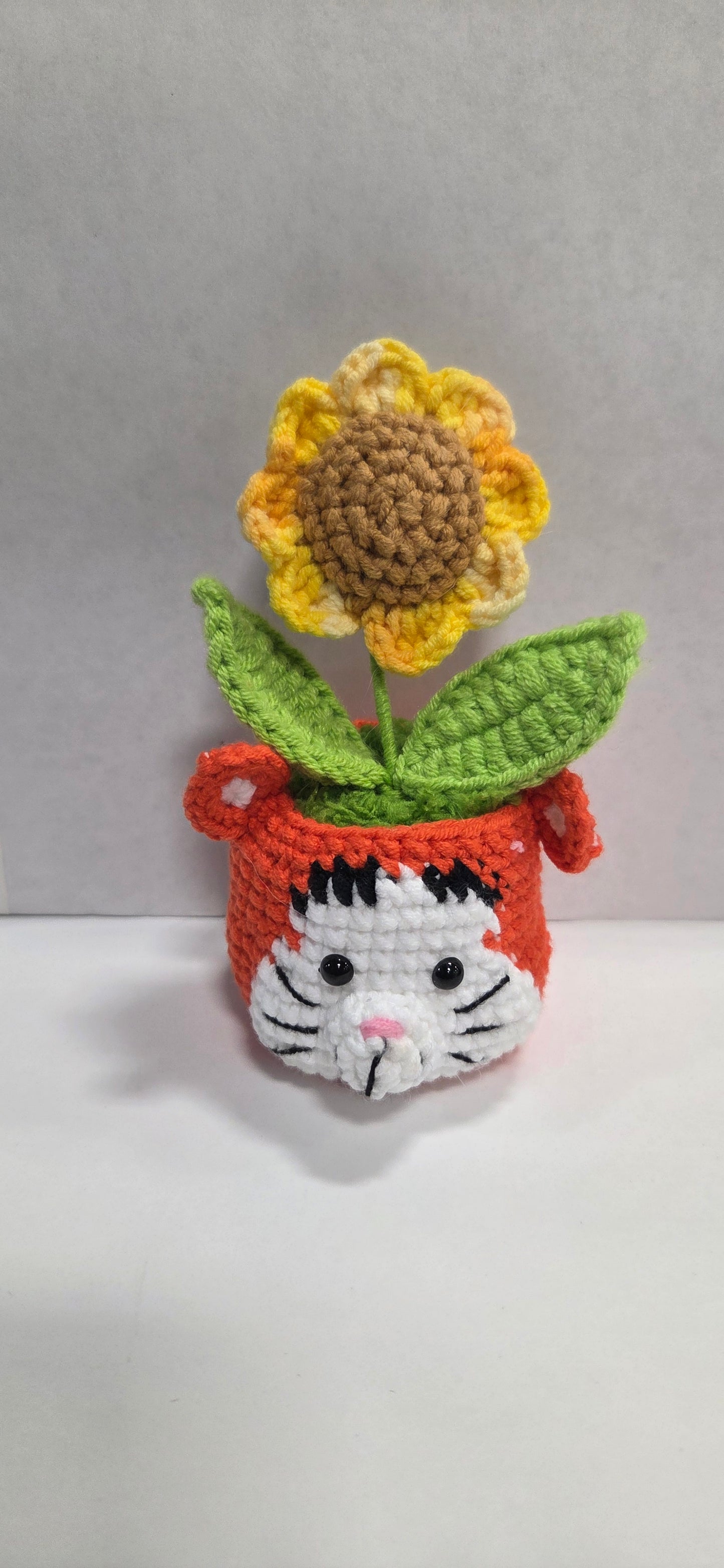 Crochet Tiger Flower Pots with Sunflowers