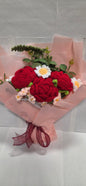 Crochet Red Carnation and Daisy Bouquet with light pink wrap