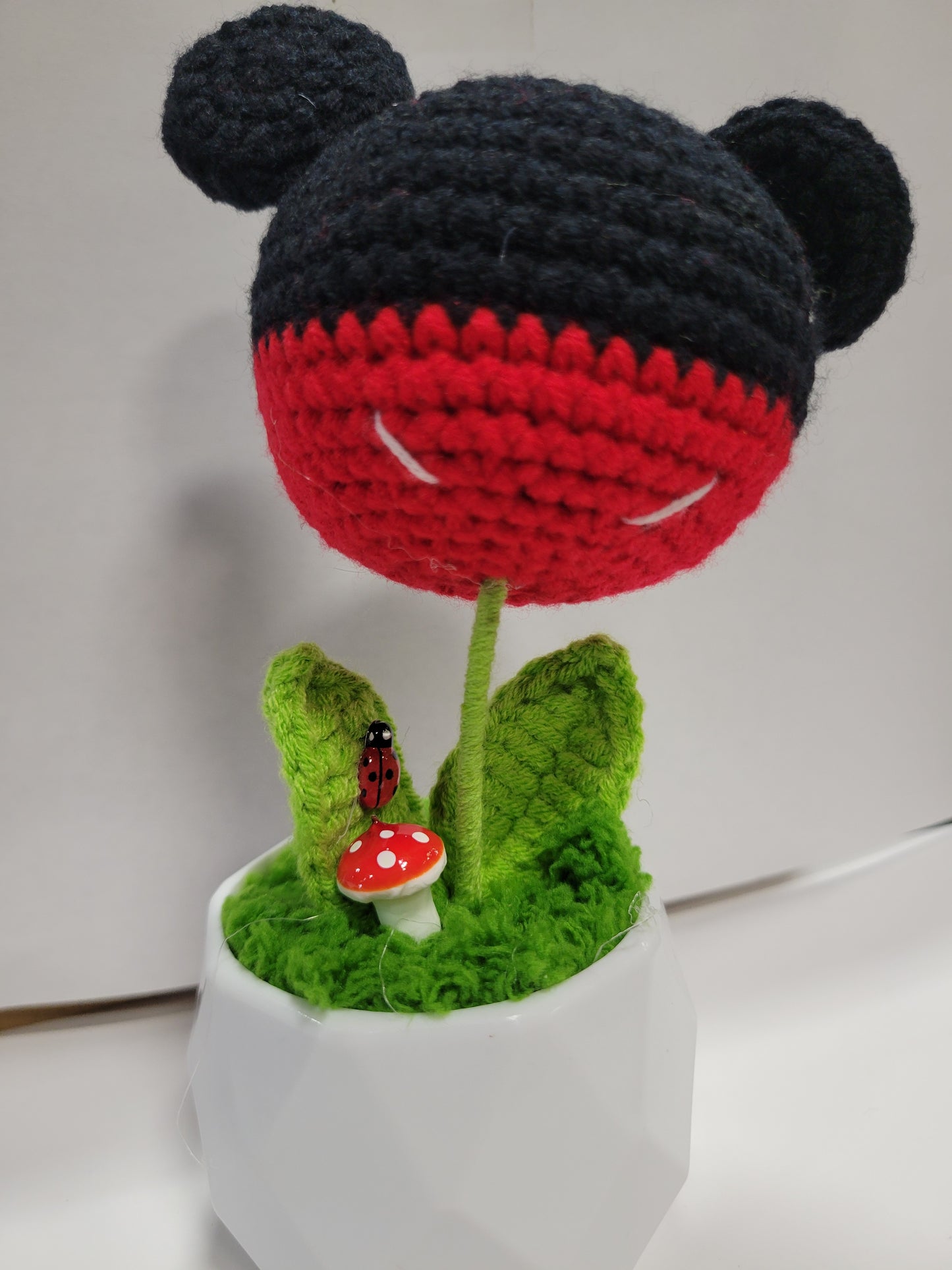 Black and Red Crochet Pot