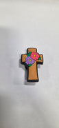 Cross with Pink and Purple Flowers Charm