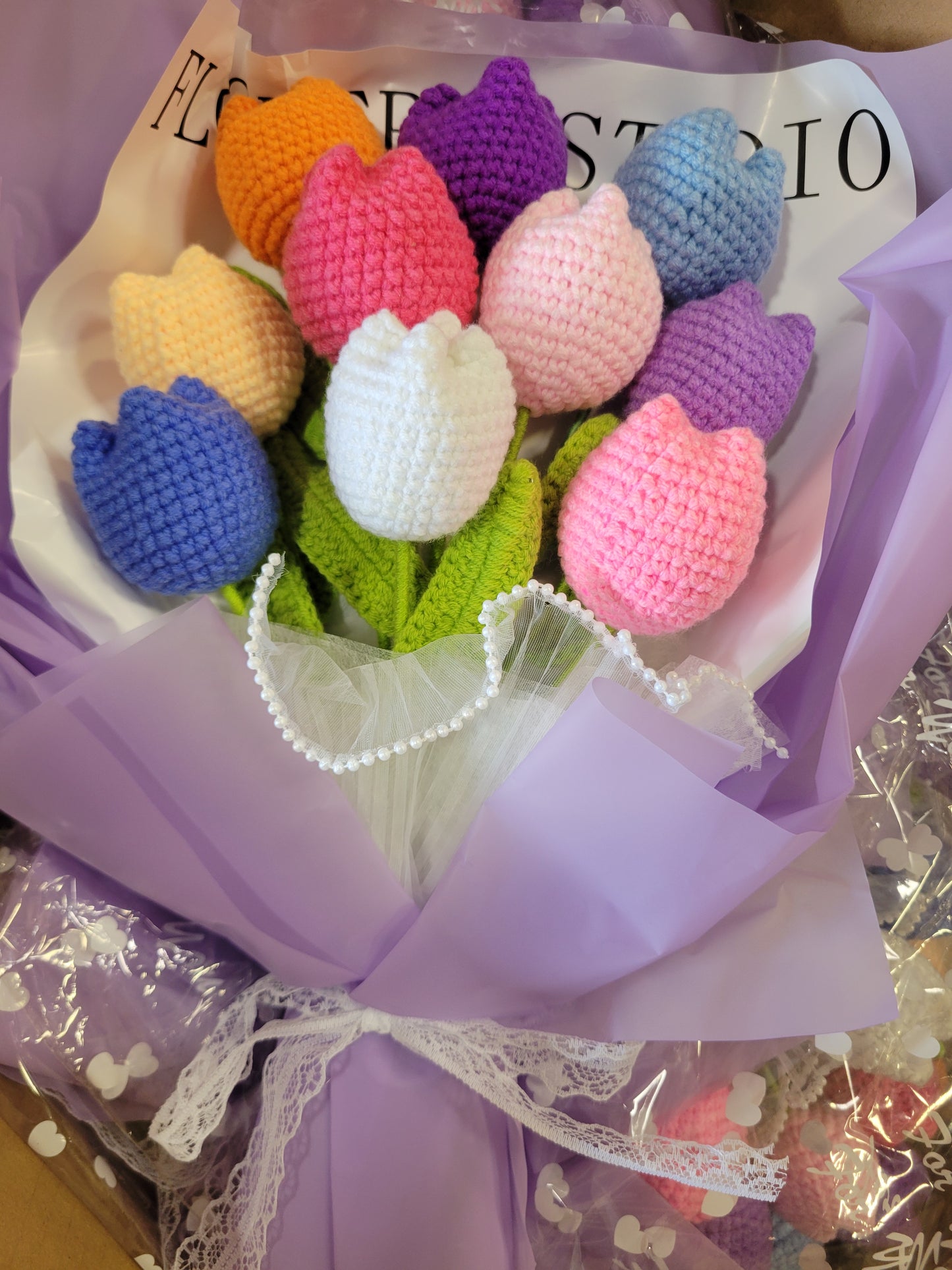 Purple Tanya Bouquet with Mixed Purple and Pink Crochet Flowers