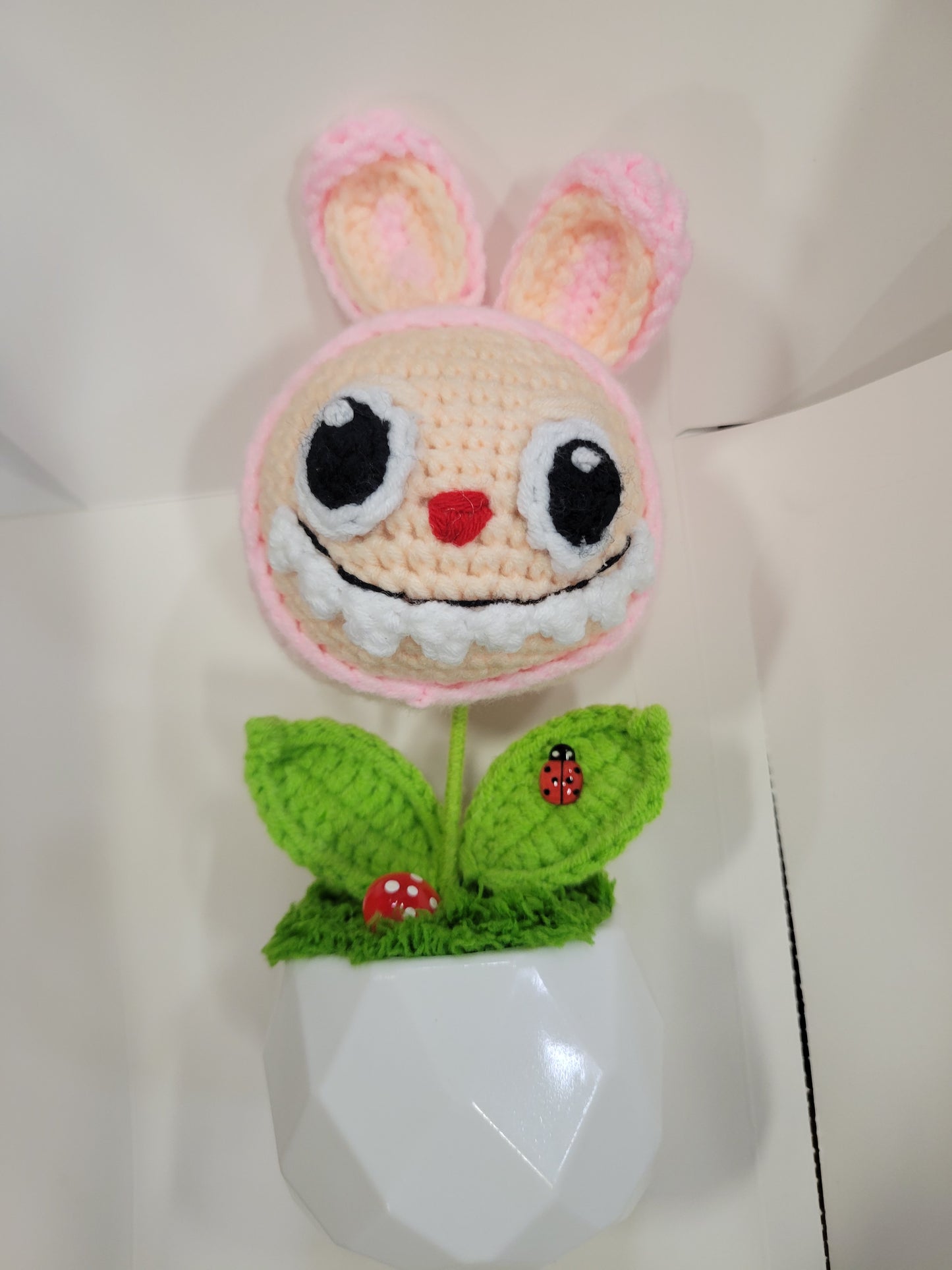 Pink Labubu Pot with Red Flower