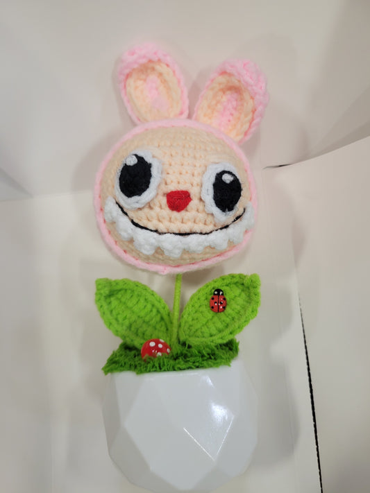 Pink Labubu Pot with Red Flower