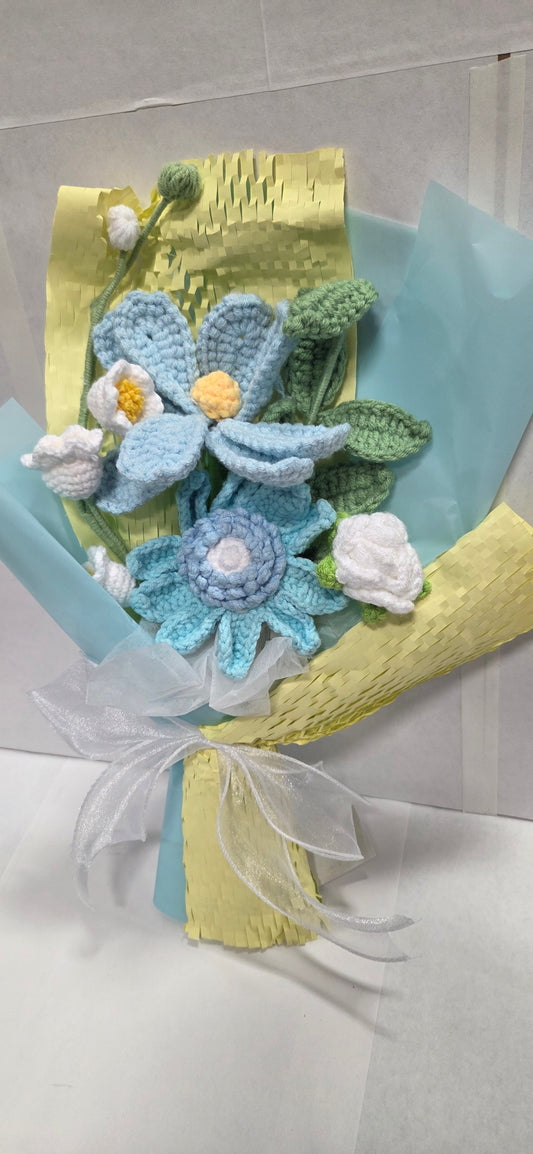 Crochet Mint Rose Bouquet with mint & yellow wrap