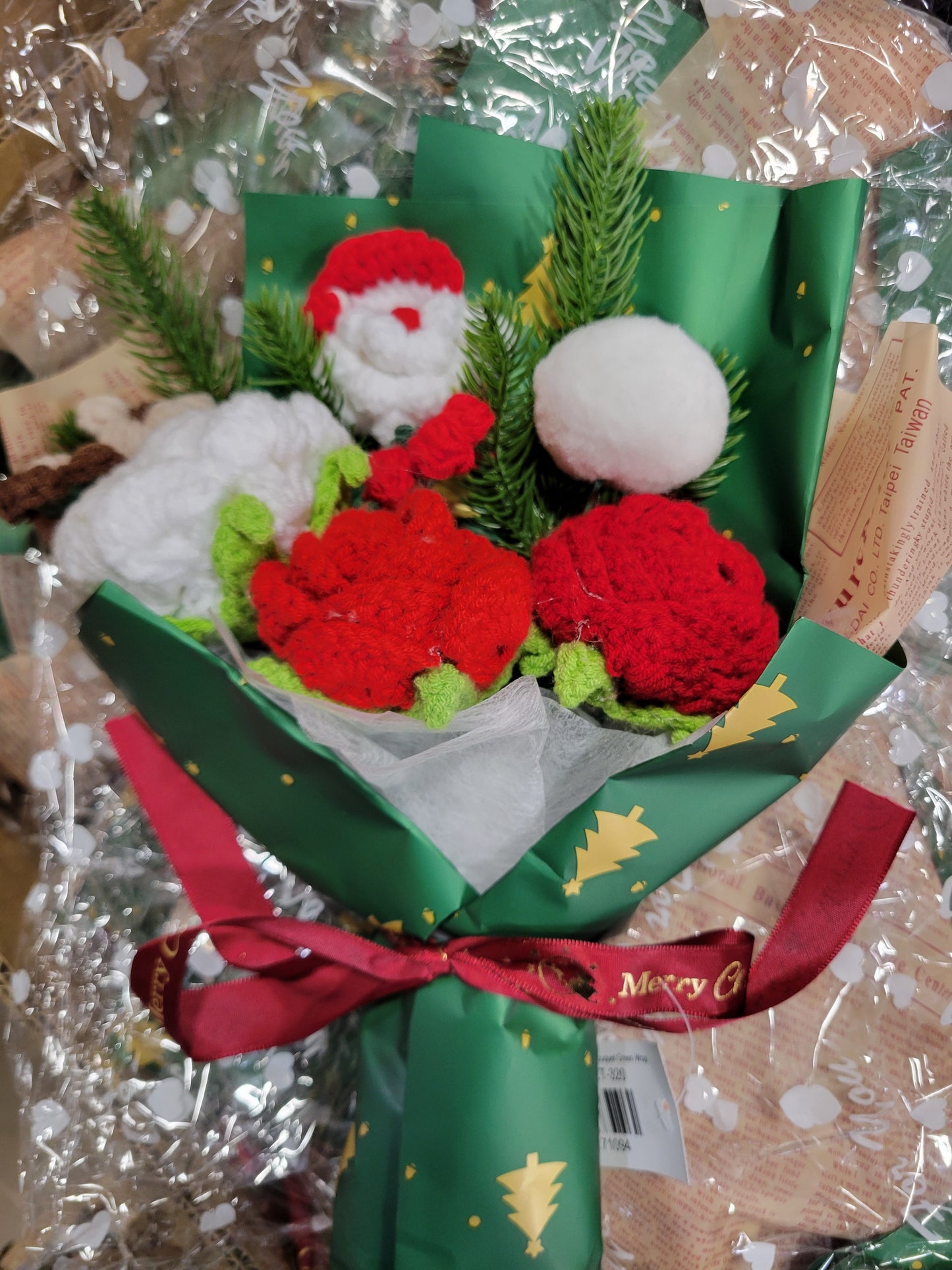 Crochet Christmas Santa Bouquet Green Wrap