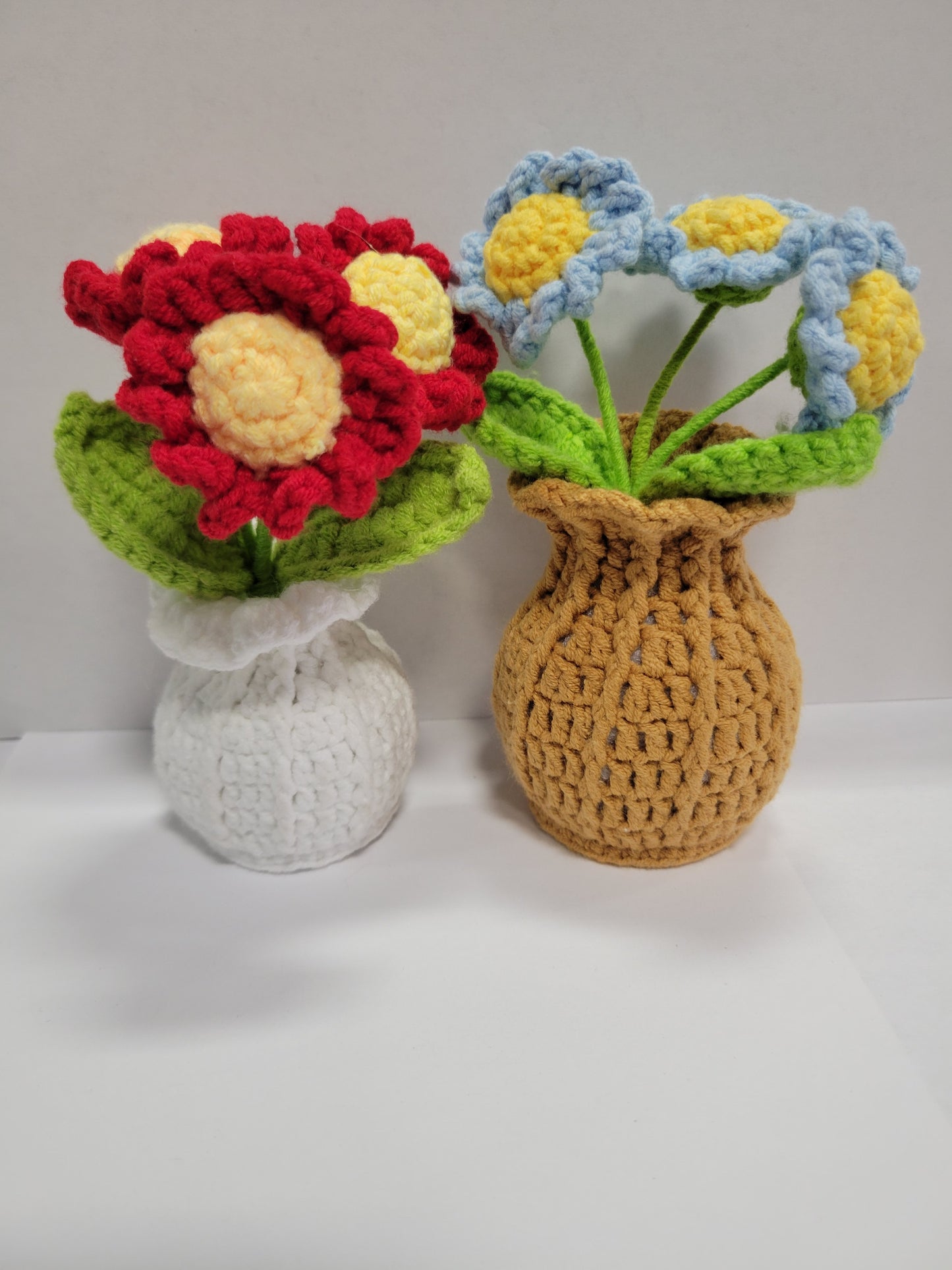Crochet Sunflowers 2, Yellow, Pink, Blue, Purple