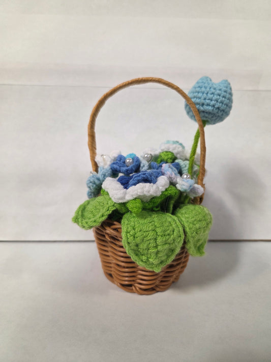 Crochet Flower Basket Blue
