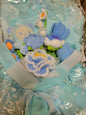 Blue, White Tanya Bouquet with Blue and White Crochet Roses