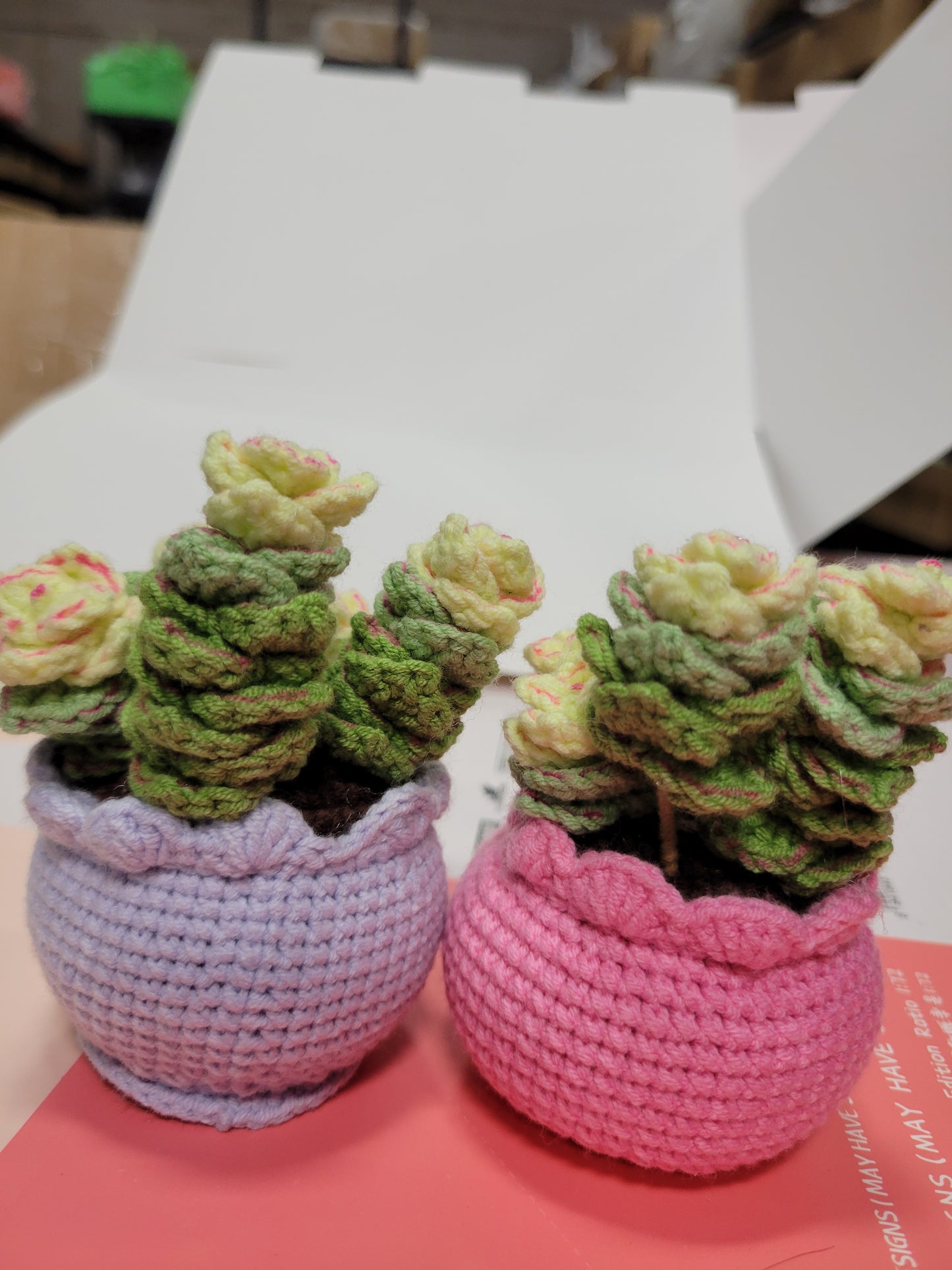 Yellow Crochet Flower with Pink Pot