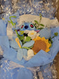 Blue Stitch Bouquet with Blue Flowers and Sunflower