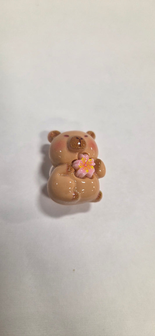 Tan Bear with Pink Flower