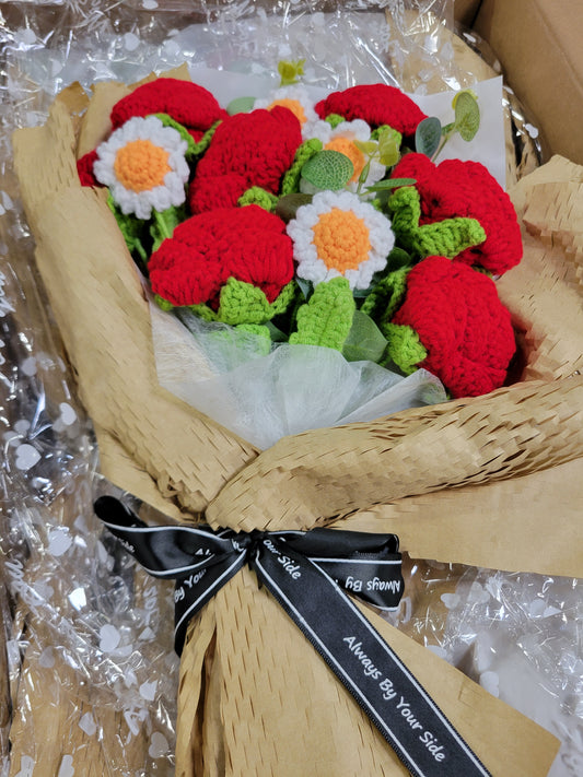 Orange Tanya Bouquet with Red Crochet Roses