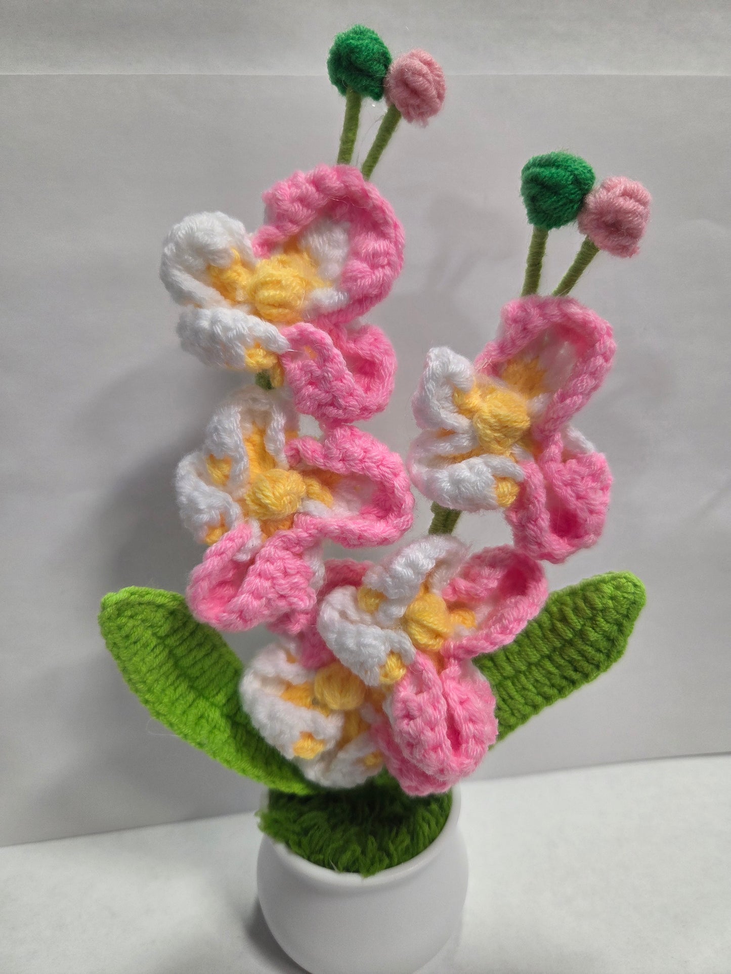 Crochet Pink Orchid Pot