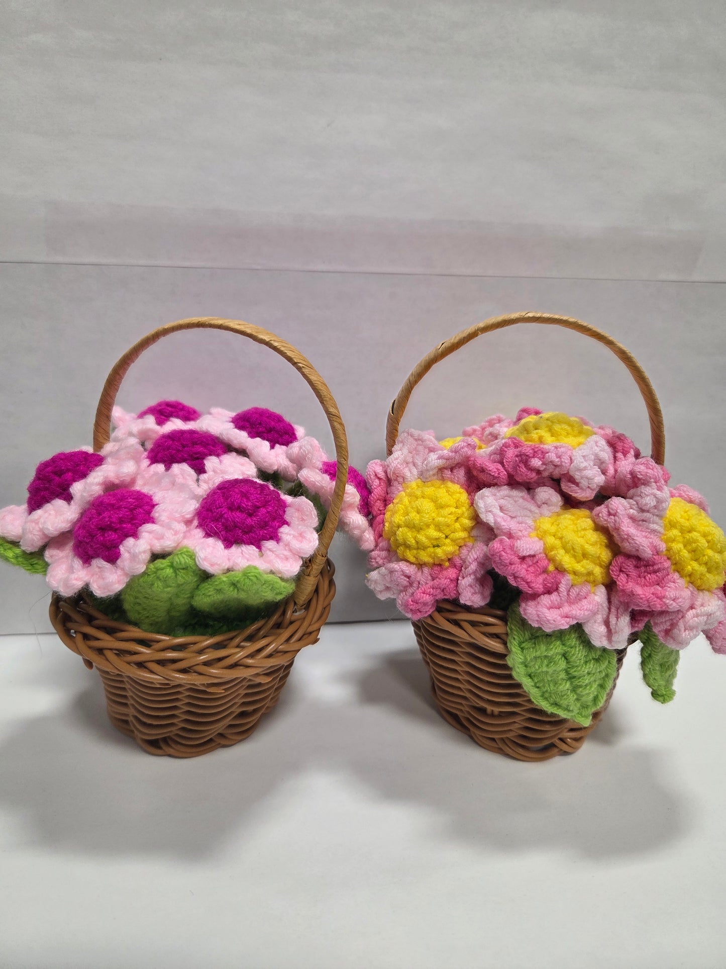 Crochet Flower Basket Pink 3