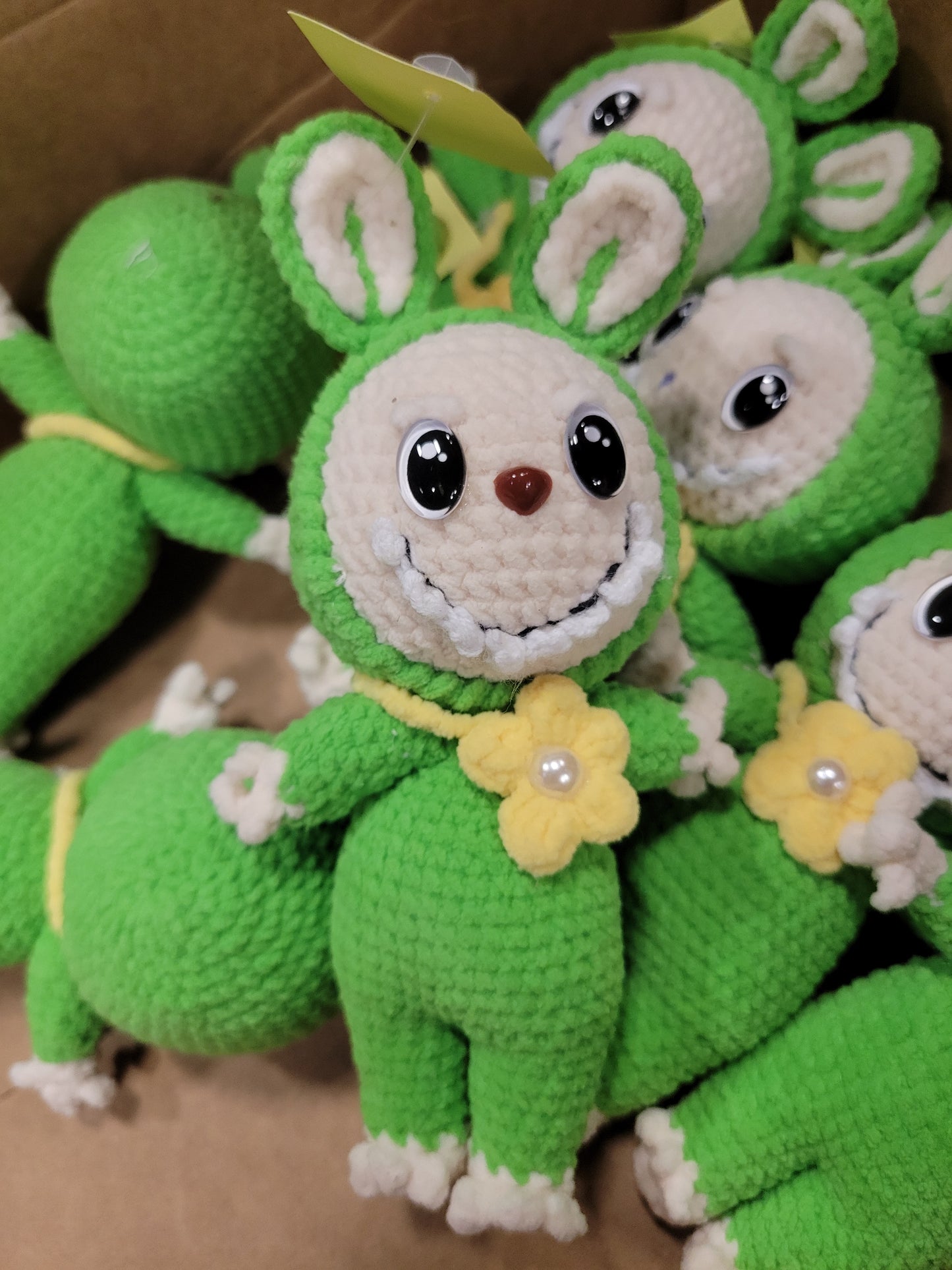 Green Labubu Doll with Beige Flower