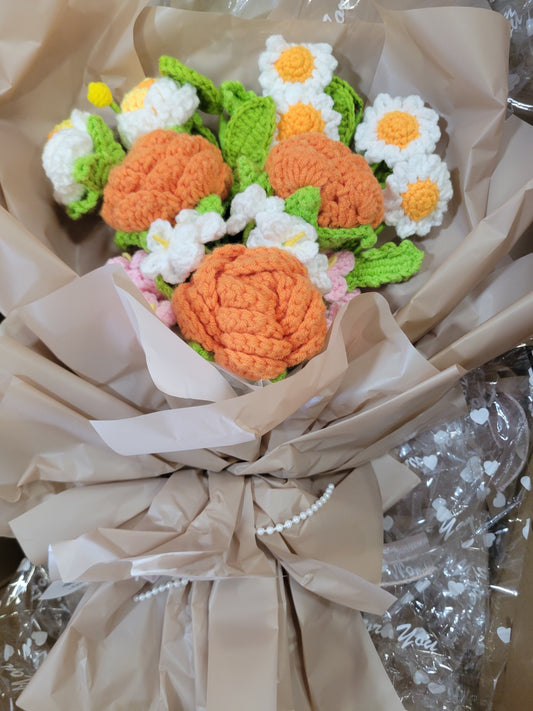 Grey Tanya Bouquet with Orange Tulips and White Daisies