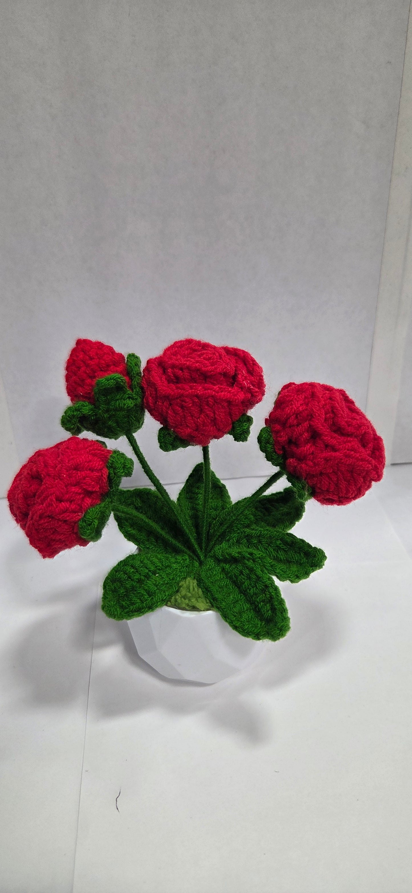 Crochet Red Rosebud Potted Plant