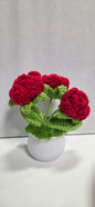Crochet Triple Red Rose Potted Plant