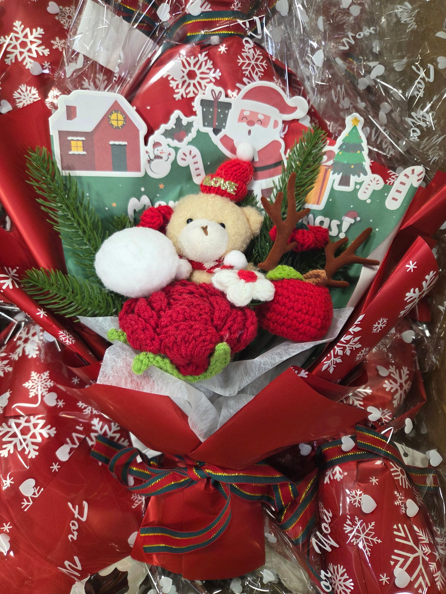 Crochet Christmas Bear Bouquet
